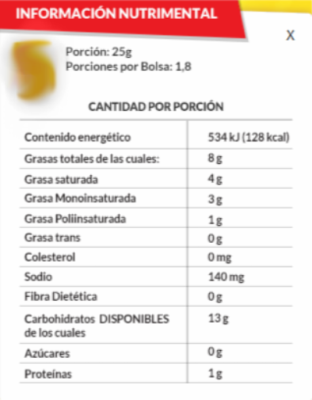 La información nutricional de la bolsa de aire con papas. // Foto: Especial.
