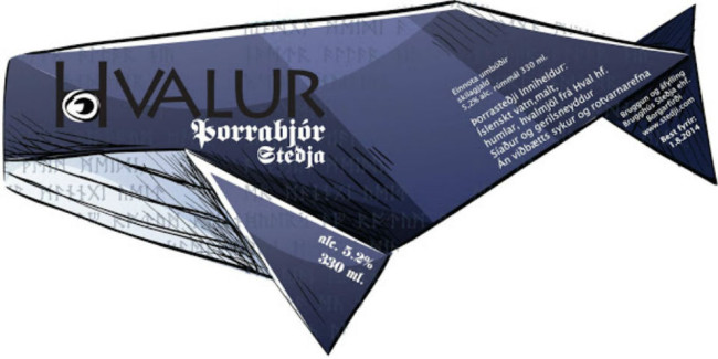Etiqueta de la polémica cerveza hehca con harina de ballena. // Imagen: www.stedji.com