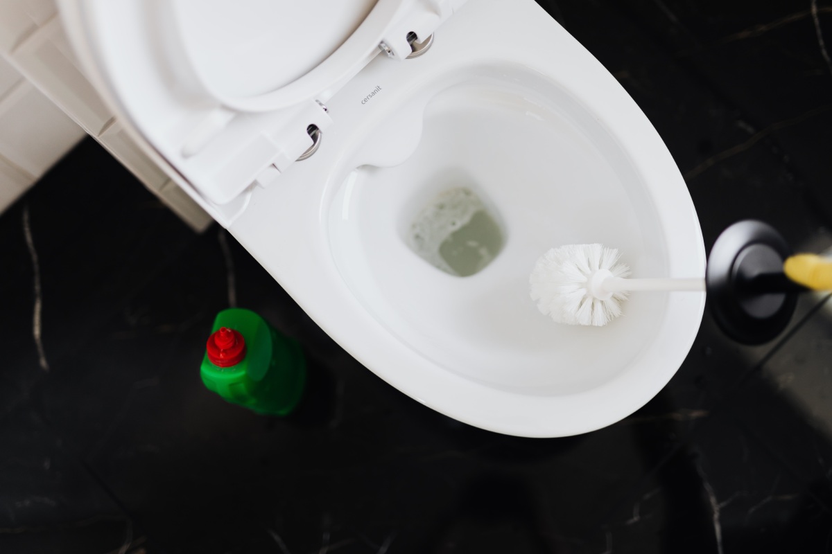 Limpieza de inodoro con desinfectante casero