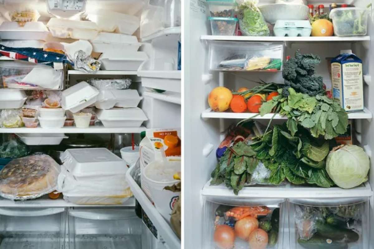Refrigerador lleno de alimentos que serán tirados a la basura.
