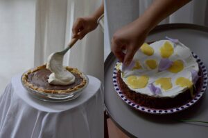 Pastel de Zanahoria con lemon curd (derecha) y pie de chocolate de El Club del Postre.